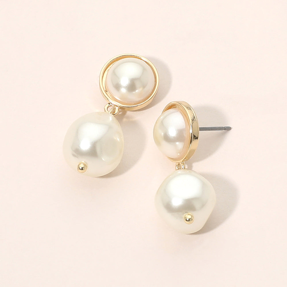 Madeline Love Cream, Gold Double Pearl Drop Earrings