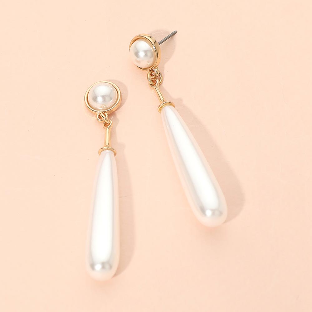 Madeline Love Gold Long Teardrop Pearl Drop Earrings