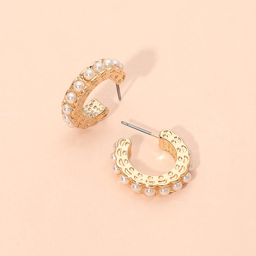 Madeline Love Cream, Gold Pearl Hoop Earrings