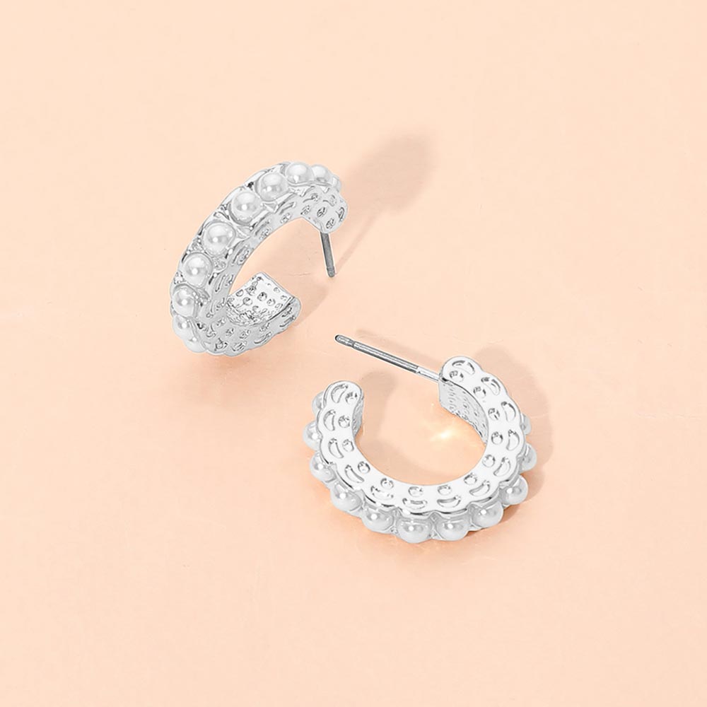 Madeline Love Silver, White Pearl Hoop Earrings