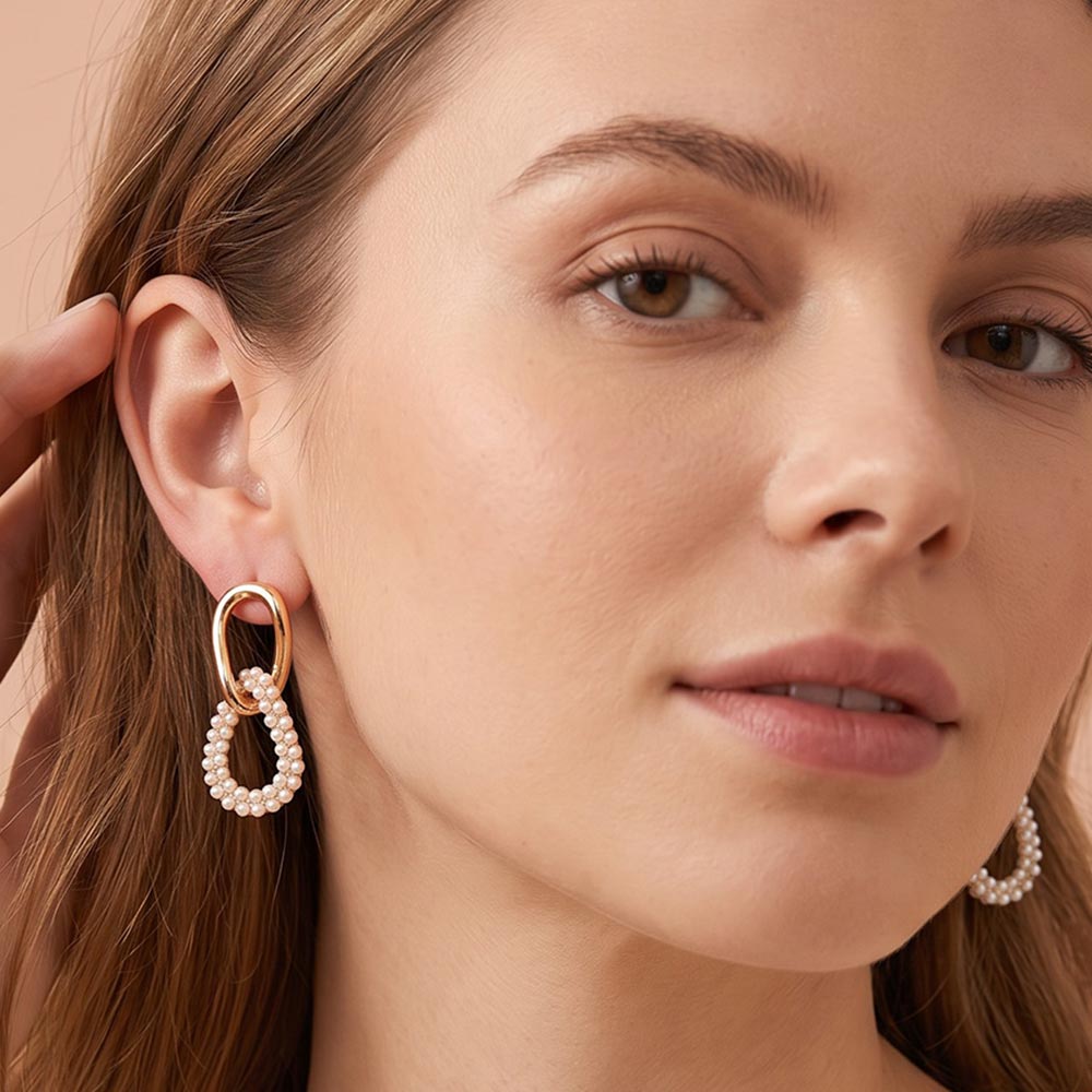 Madeline Love Gold Pearl Link Drop Earrings