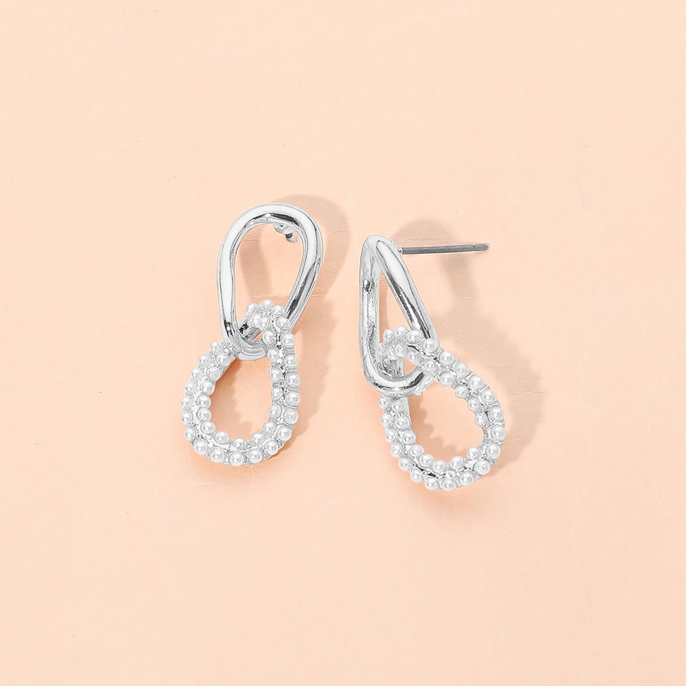 Madeline Love Silver Pearl Link Drop Earrings
