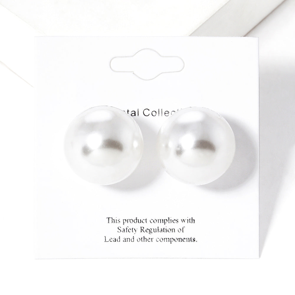Madeline Love White Pearl Ball Stud Earrings