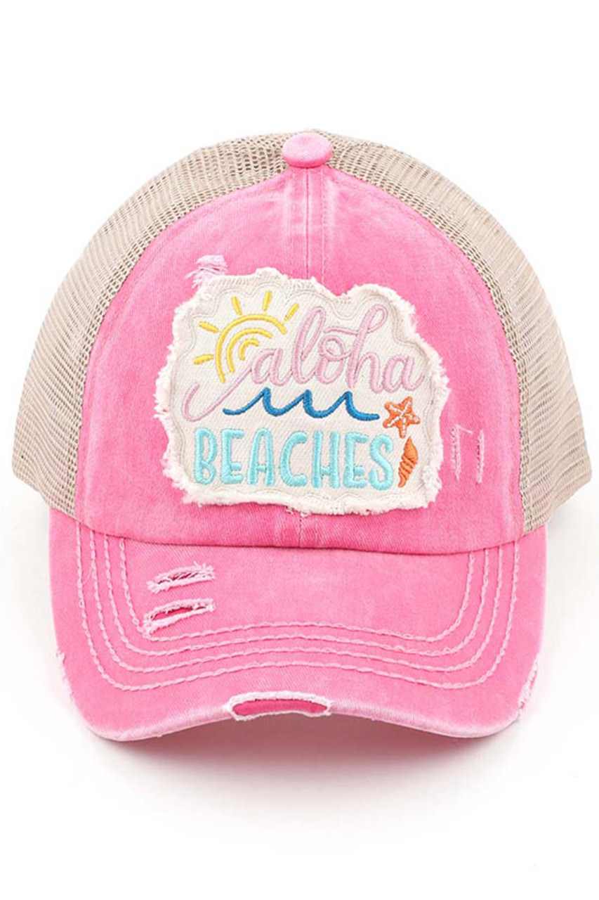 C.C DISTRESSED ALOHA BEACHES PATCH PONYCAP - Pink - Pony Cap