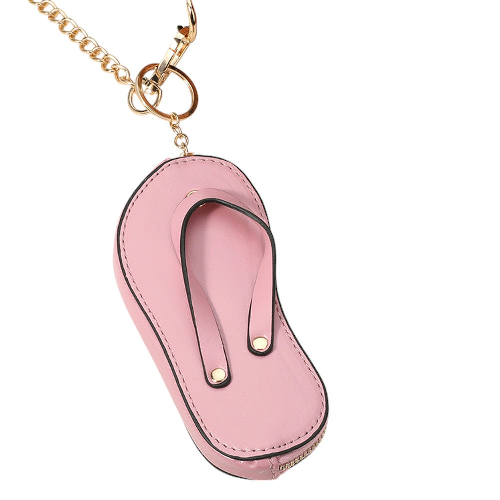 Faux Leather Flip-flop Mini Wristlet Bag Charm Coin Purse - Pink - Coin Purses