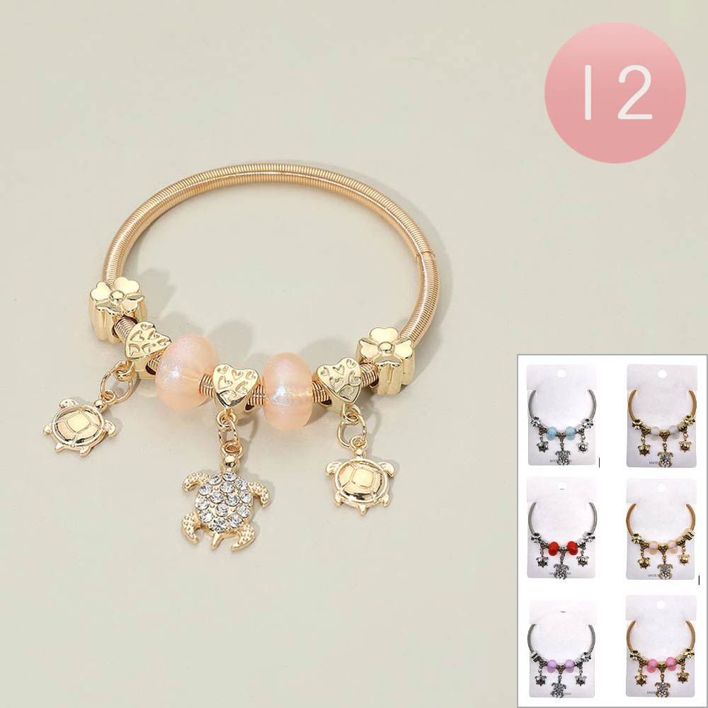 Madeline Love Assorted 12PCS - Sea Turtle Flower Heart Charm Beaded Stretch Bracelets - Jewelry