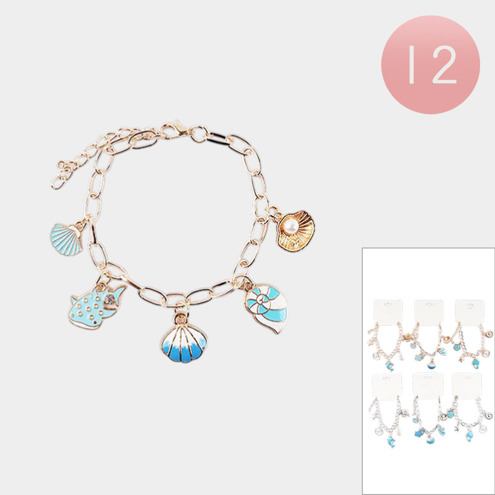 Madeline Love Assorted 12PCS - Ocean Seashell Charm Station Bracelets - Jewelry
