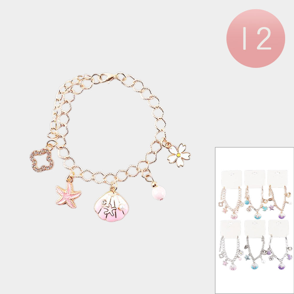 Madeline Love Assorted 12PCS - Quatrefoil Starfish Shell Flower Charm Station Bracelets - Jewelry