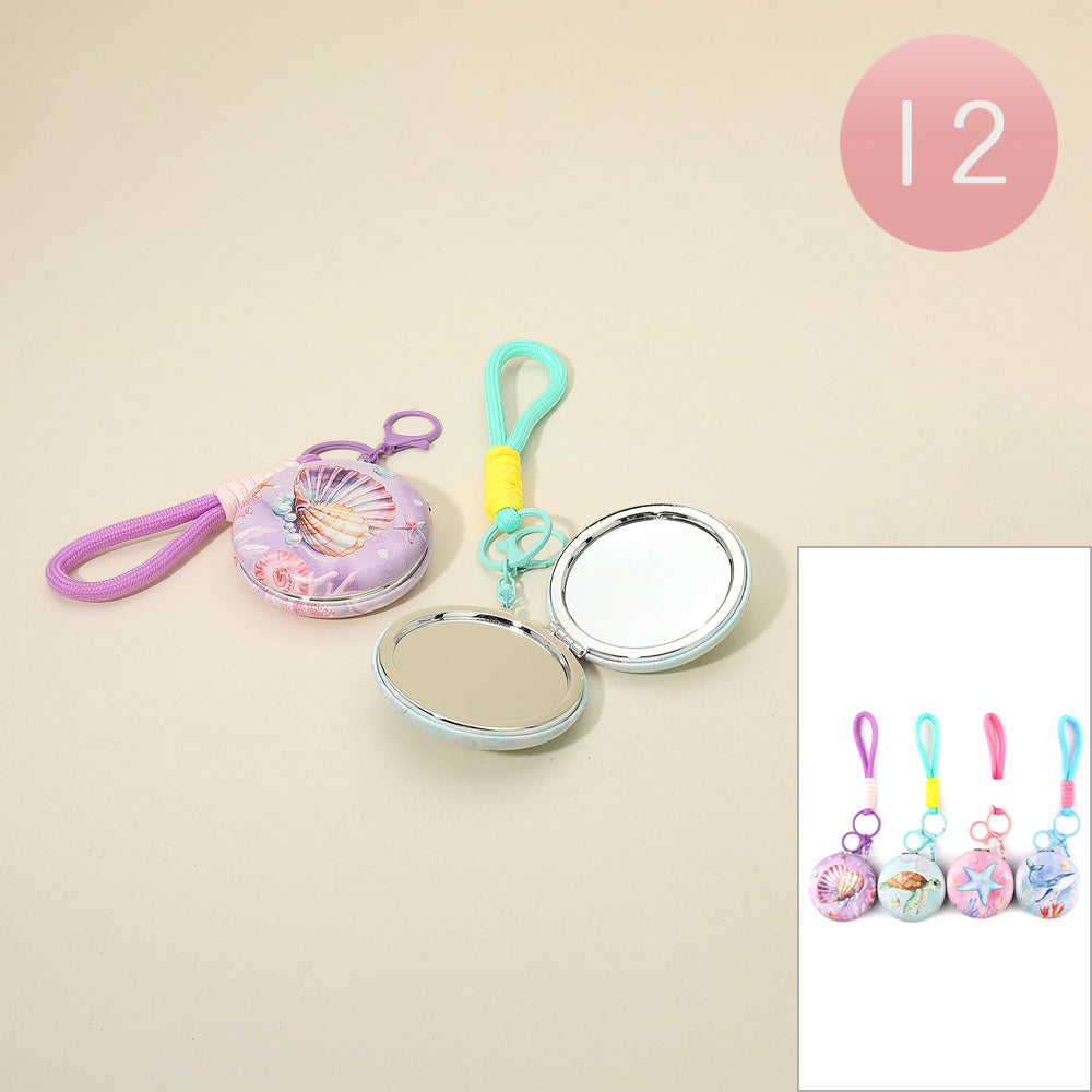 Madeline Love Assorted 12PCS - Sea Life Printed Round Bag Charm Keychain Cosmetic Mirrors - Bags & Wallets