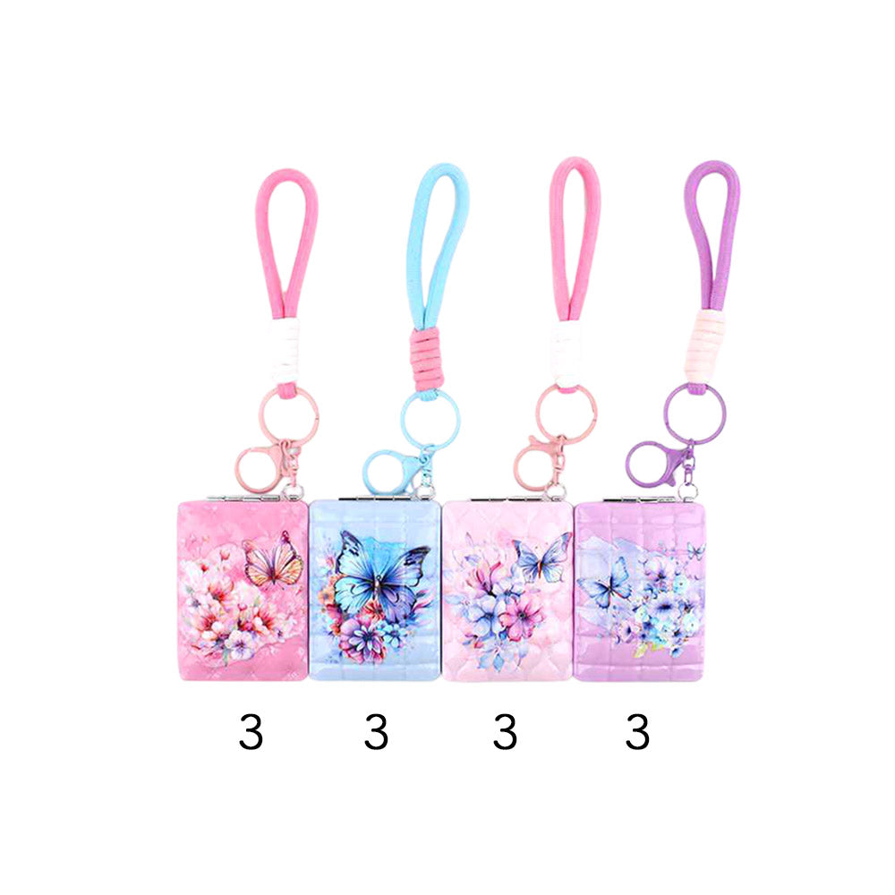 Madeline Love Assorted 12PCS - Butterfly Flower Printed Bag Charm Keychain Cosmetic Mirrors - Bags & Wallets - desc