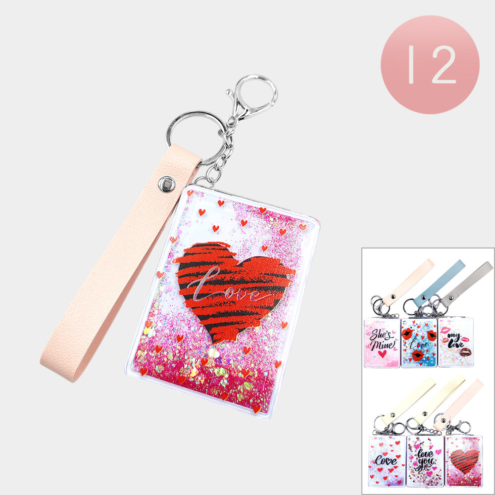 12PCS - LOVE Message Heart Printed Compact Mirror Keychains Set