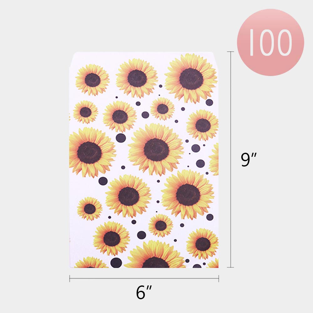 Madeline Love Yellow 100PCS - Sunflower Patterned Gift Paper Bag Set - Jewelry