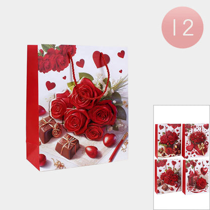 12PCS - Red Rose Printed Gift Bags