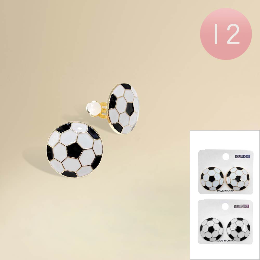 Madeline Love Gold, Silver 12PCS - Soccer Ball Stud Clip On Earrings - Sports & Events