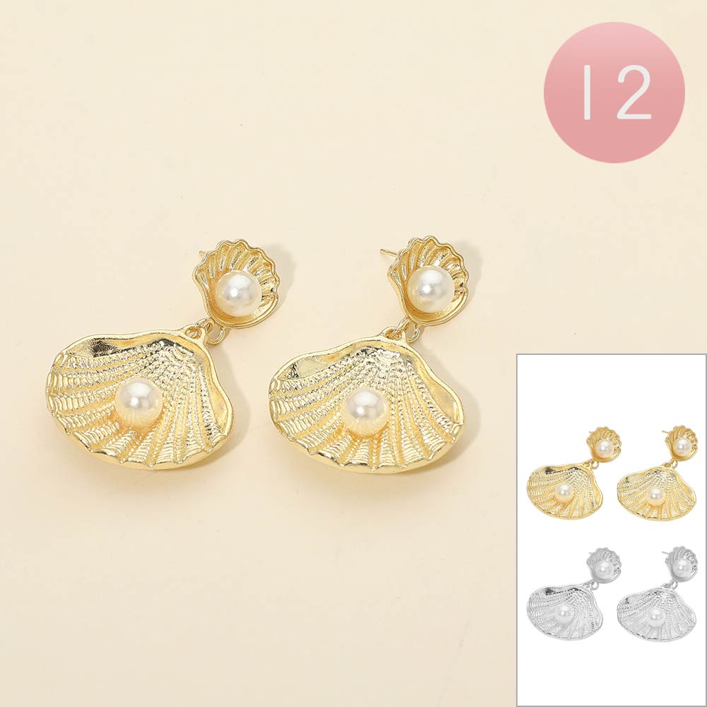 Madeline Love Gold, Silver 12Pairs - Pearl Accent Textured Shell Drop Earrings - Jewelry