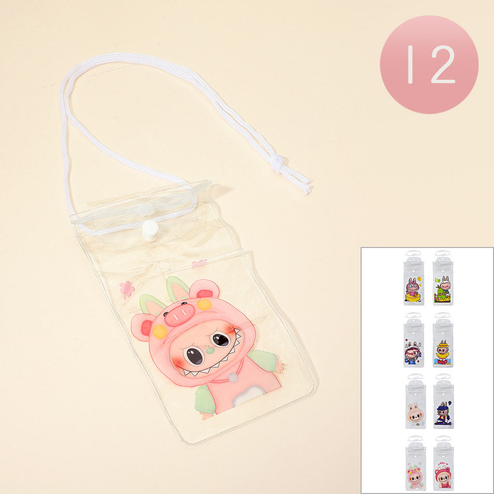 Madeline Love Assorted 12PCS - Monster Bunny Character Transparent Phone Pouch Lanyard Bag - Bags & Wallets