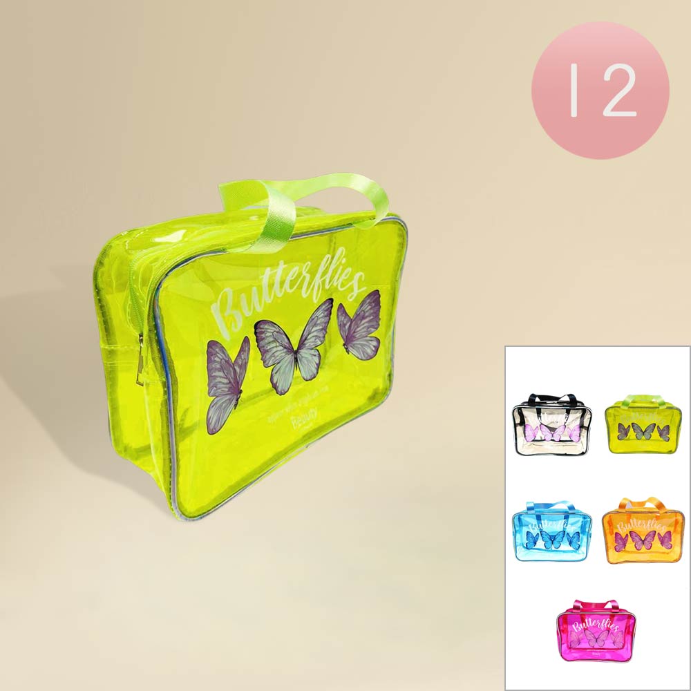 Madeline Love Assorted 12PCS - Triple Butterfly Print Neon Transparent Shoulder Bag - Jewelry
