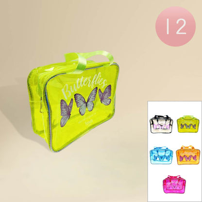 Madeline Love Assorted 12PCS - Triple Butterfly Print Neon Transparent Shoulder Bag - Jewelry