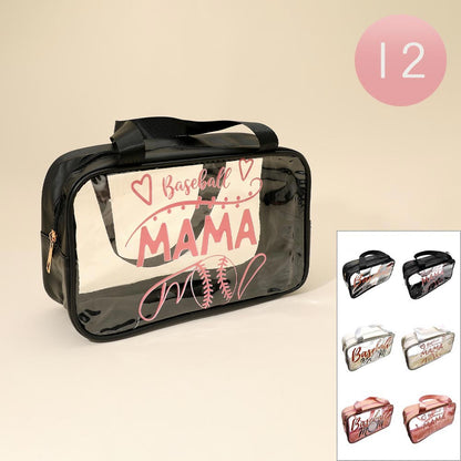 Madeline Love Assorted 12PCS - BASEBALL MAMA Message Printed Transparent Clear Tote Shoulder Bags - Sports & Events