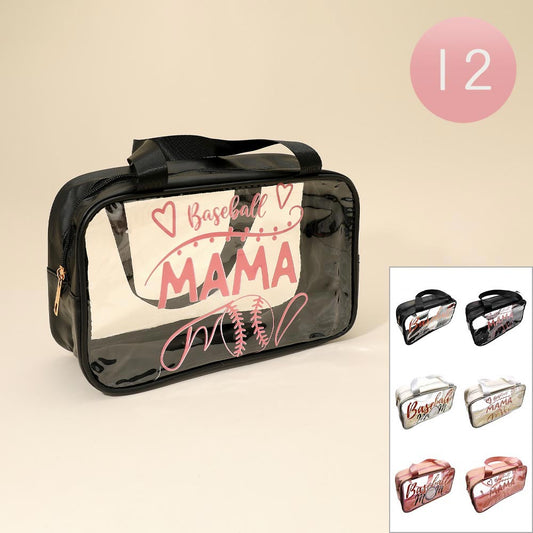 Madeline Love Assorted 12PCS - BASEBALL MAMA Message Printed Transparent Clear Tote Shoulder Bags - Sports & Events