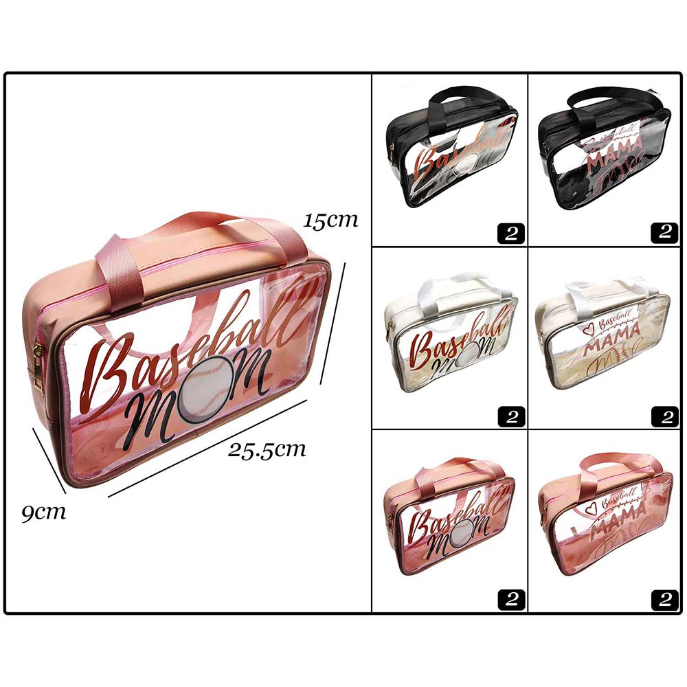 Madeline Love Assorted 12PCS - BASEBALL MAMA Message Printed Transparent Clear Tote Shoulder Bags - Sports & Events - desc