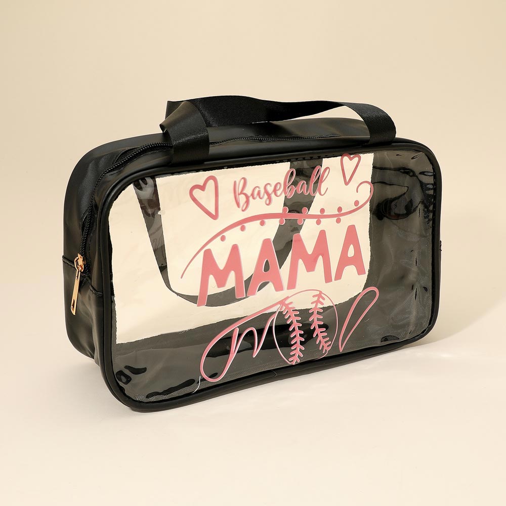 Madeline Love Assorted 12PCS - BASEBALL MAMA Message Printed Transparent Clear Tote Shoulder Bags - Sports & Events - extra