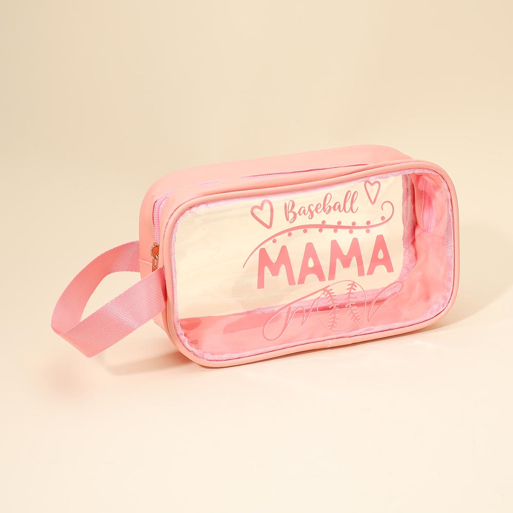 Madeline Love Assorted 12PCS - BASEBALL MAMA Message Printed Transparent Clear Makeup Toiletry Organizer Bags - Sports & Events - extra