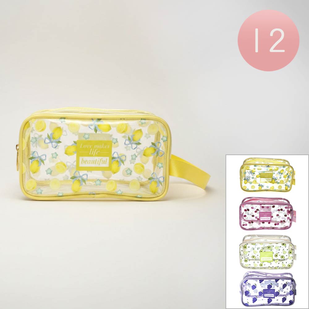 Madeline Love Assorted 12PCS - Fruit Pattern Print Clear Cosmetic Makeup Travel Organizer Pouch Bags - Jewelry