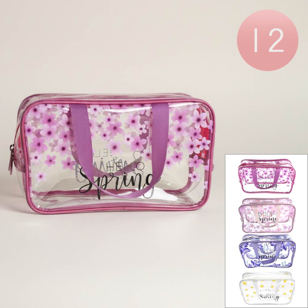 Madeline Love Assorted 12PCS - Hello Spring Message Flower Pattern Clear Shoulder Bags - Jewelry