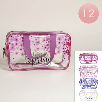 Madeline Love Assorted 12PCS - Hello Spring Message Flower Pattern Clear Shoulder Bags - Jewelry