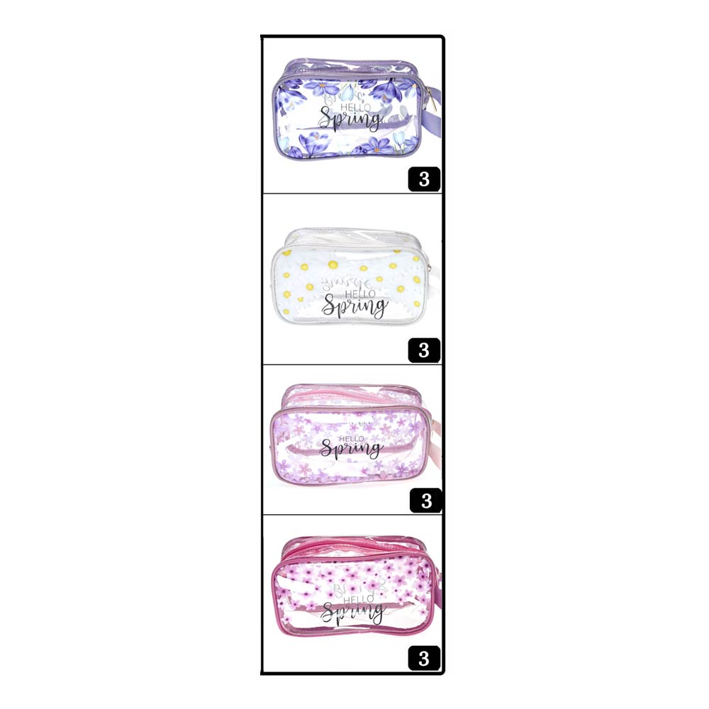 Madeline Love Assorted 12PCS - Hello Spring Message Flower Pattern Print Clear Cosmetic Makeup Travel Organizer Pouch Bags - Jewelry - desc