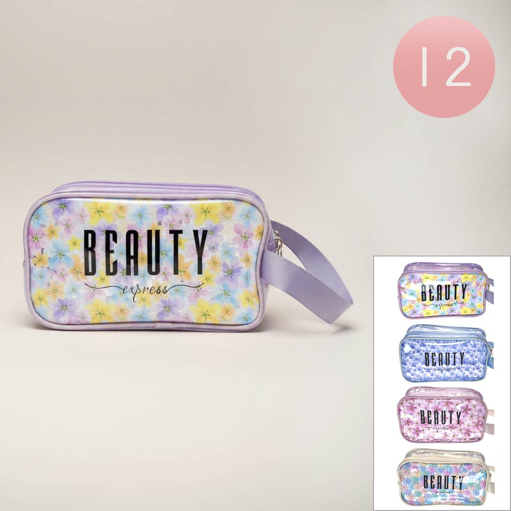 Madeline Love Assorted 12PCS - Beauty Express Message Flower Pattern Clear Cosmetic Makeup Travel Organizer Pouch Bags - Jewelry