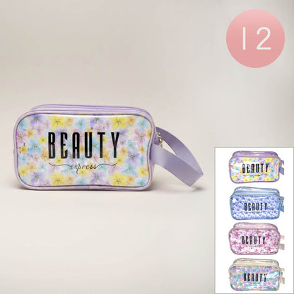 Madeline Love Assorted 12PCS - Beauty Express Message Flower Pattern Clear Cosmetic Makeup Travel Organizer Pouch Bags - Jewelry