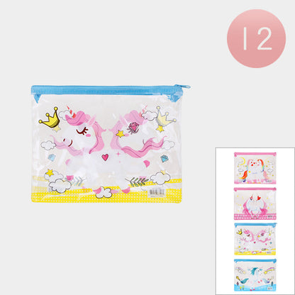 Madeline Love Assorted 12PCS - Unicorn Printed Transparent Pouch Bag - Jewelry