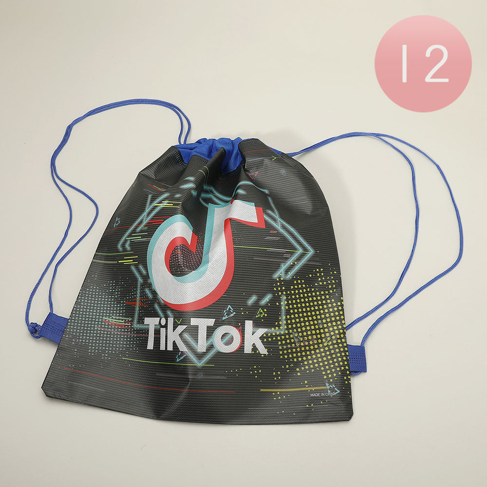 Madeline Love Assorted 12PCS - Tik Tok Logo Printed Drawstring Backpack Bags - Jewelry