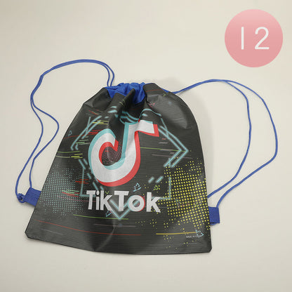 Madeline Love Assorted 12PCS - Tik Tok Logo Printed Drawstring Backpack Bags - Jewelry
