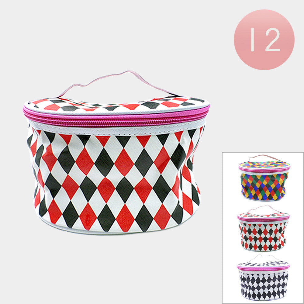 Madeline Love Assorted 12PCS - Diamond Patterned Cosmetic Pouch Bags - Beauty & Cosmetics