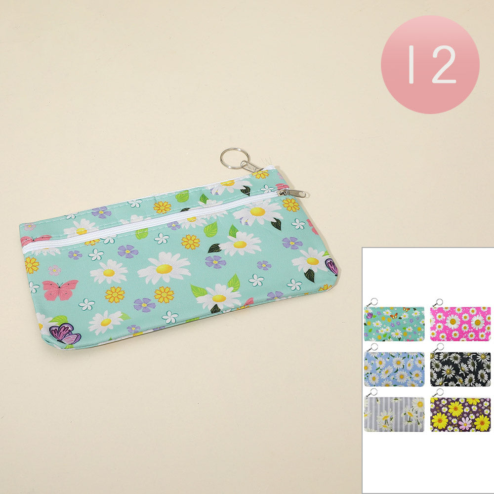 Madeline Love Assorted 12PCS - Floral Print Keychain Pencil Cases Mini Pouch Bags - Jewelry
