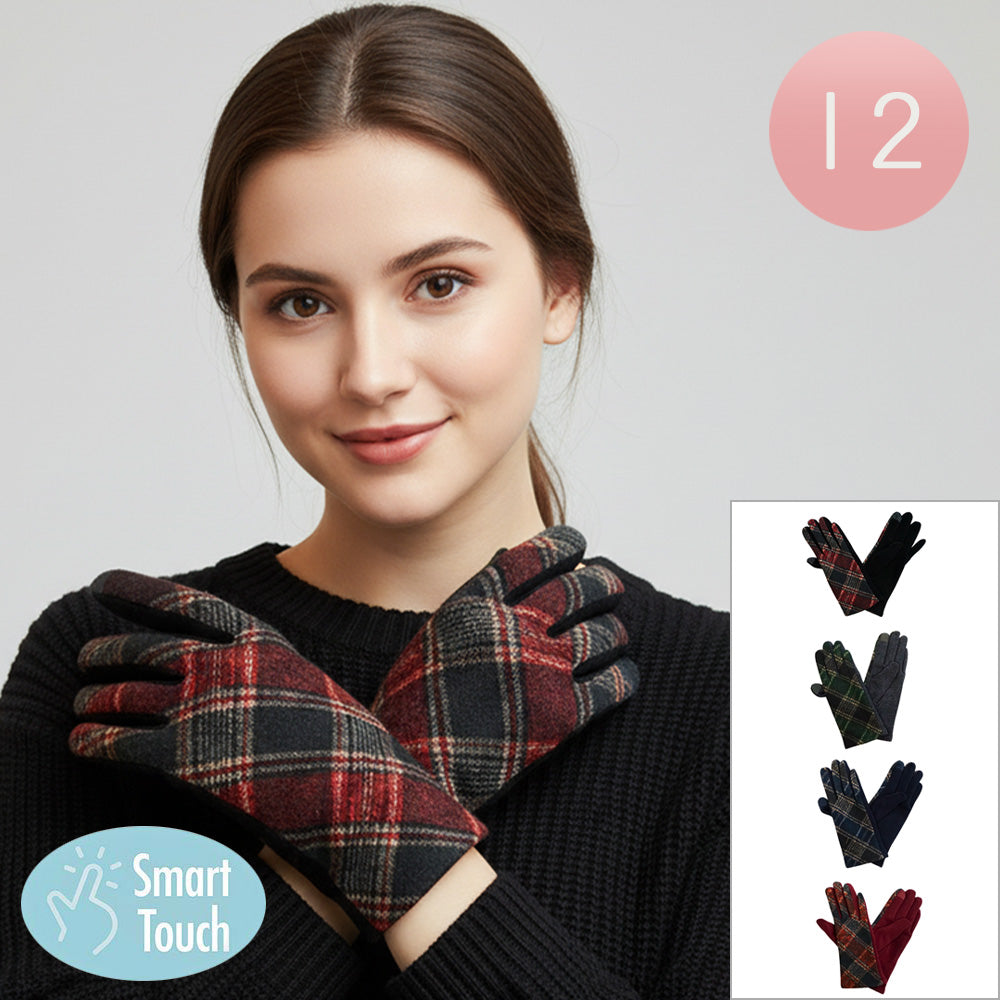 Assorted Stay stylish and connected with these plaid smart touch gloves, designed for winter warmth and touchscreen use. Featuring a cozy fit and classic plaid patterns in assorted colors, they’re perfect for daily wear, driving, or gifting.