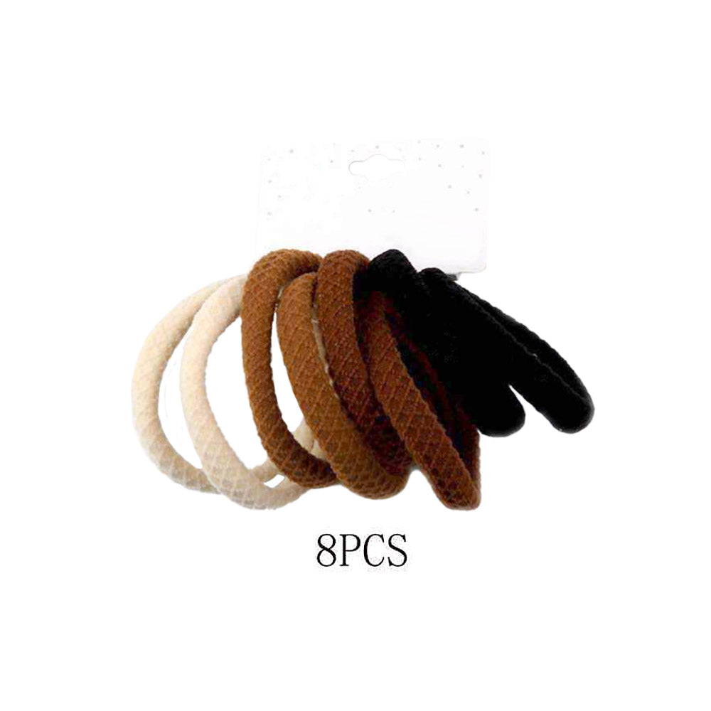 Madeline Love Brown 12 SET OF 8 - Classic Elastic Hairband Set - Hair Accessories - desc