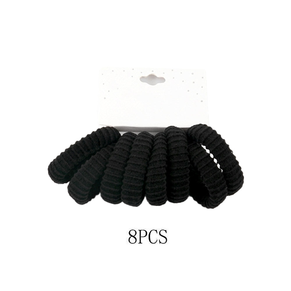 Madeline Love Black 12 SET OF 8 - Textured Elastic Hairband Set - Hair Accessories - desc