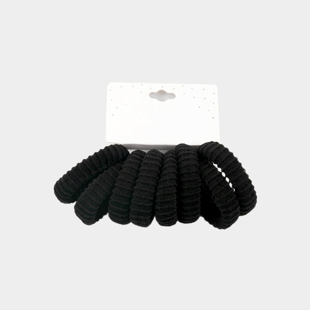 Madeline Love Black 12 SET OF 8 - Textured Elastic Hairband Set - Hair Accessories - extra