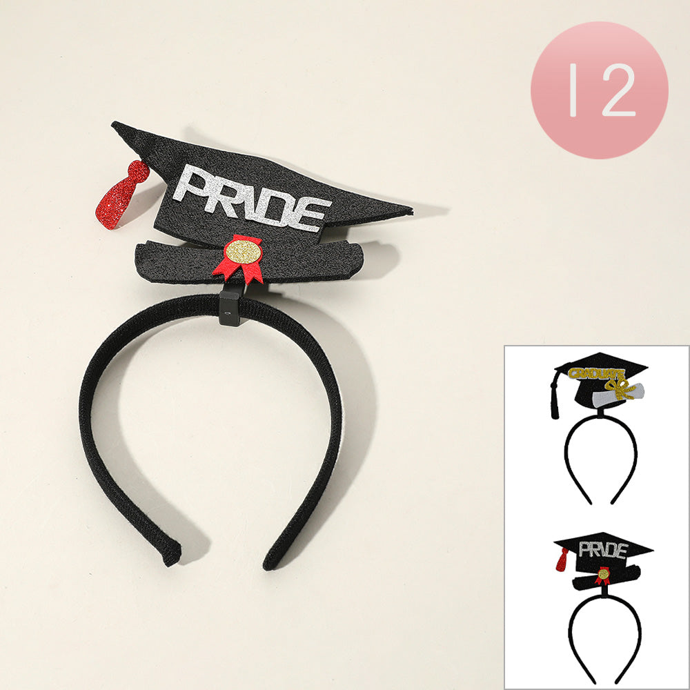 Madeline Love Assorted 12PCS - Glittered GRADUATE PRIDE Message Pointed Graduation Hat Headbands - Jewelry