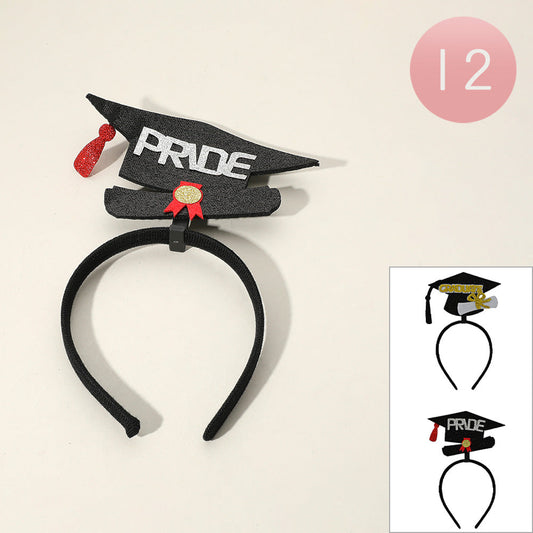 Madeline Love Assorted 12PCS - Glittered GRADUATE PRIDE Message Pointed Graduation Hat Headbands - Jewelry
