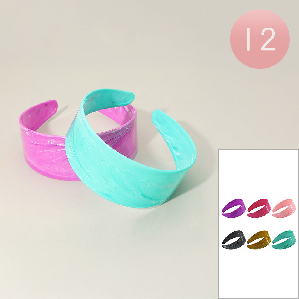Madeline Love Assorted 12PCS - Wide Flat Resin Headbands - Jewelry
