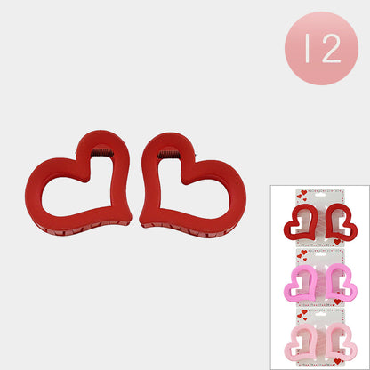 12 SET OF 2 - Heart Hair Claw Clips