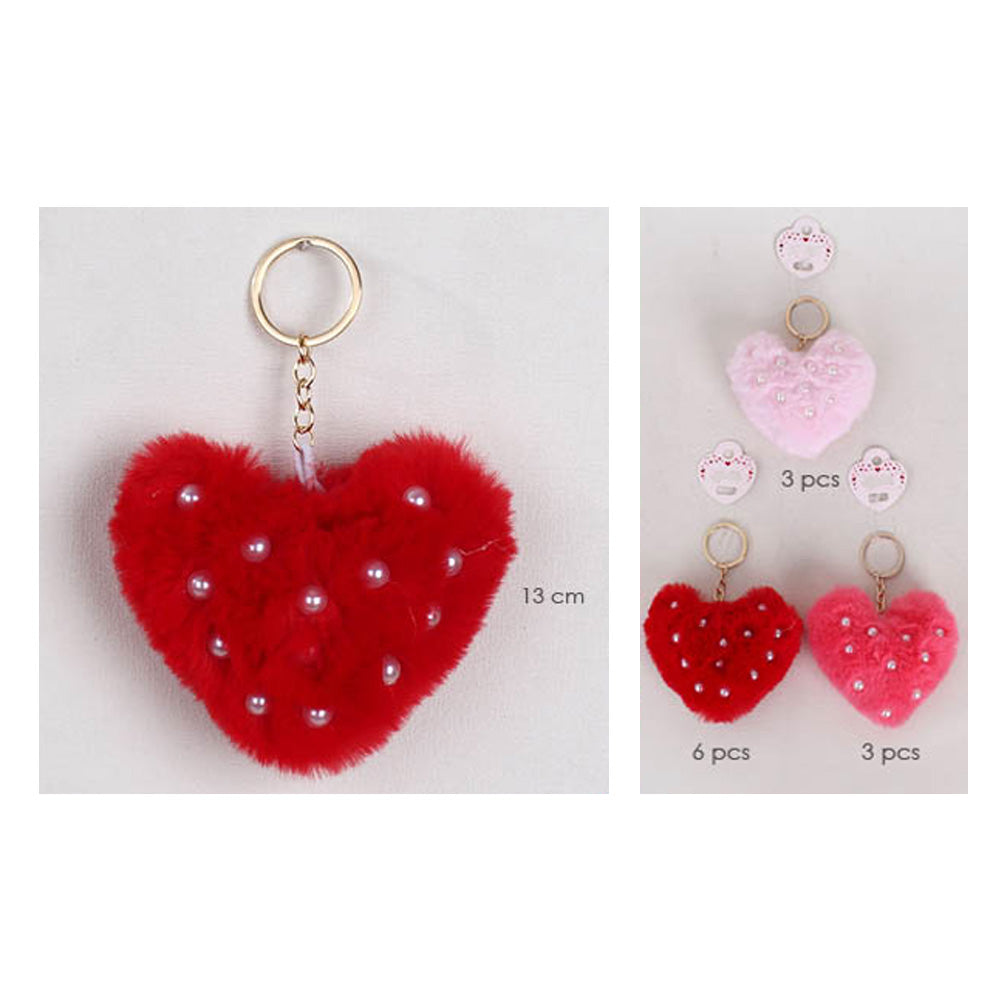 12PCS - Stone Pointed Fuzzy Flush Heart Keychains Set