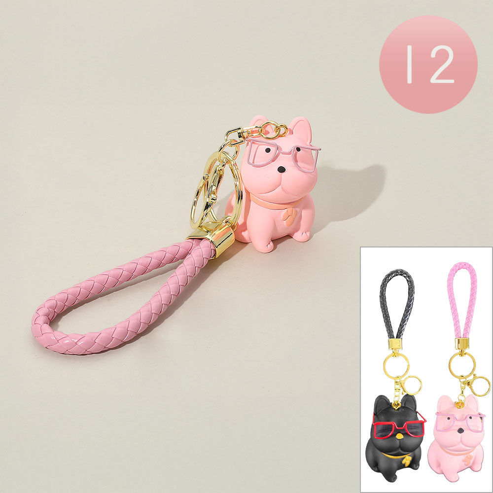 Madeline Love Black, Pink 12PCS - Cute Dog Braided Loop Keychains Bag Charms - Bags & Wallets