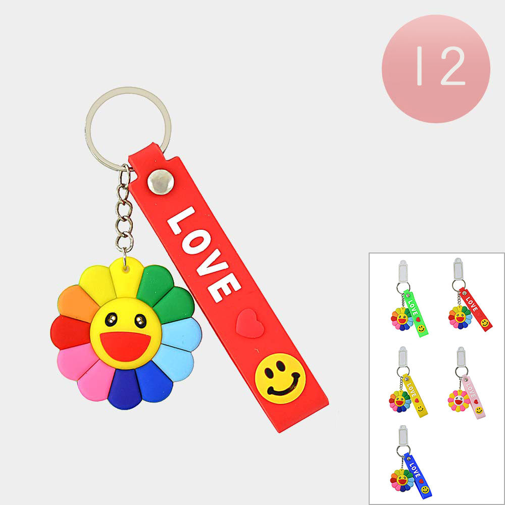 12PCS - LOVE Message Smile Flower Keychains Set