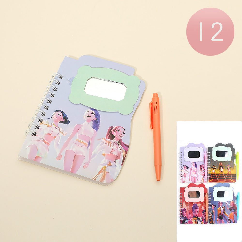 Madeline Love Assorted 12 SET OF 2 - Kpop Demon Hunters Character Printed Spiral Notebook Ball Pen Set - Kids